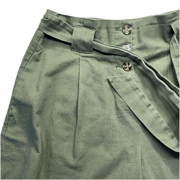 ASOS  Button Front Short Size 8 Olive Green High Rise Tie Belt Pleats  Tailored - Picture 3 of 12